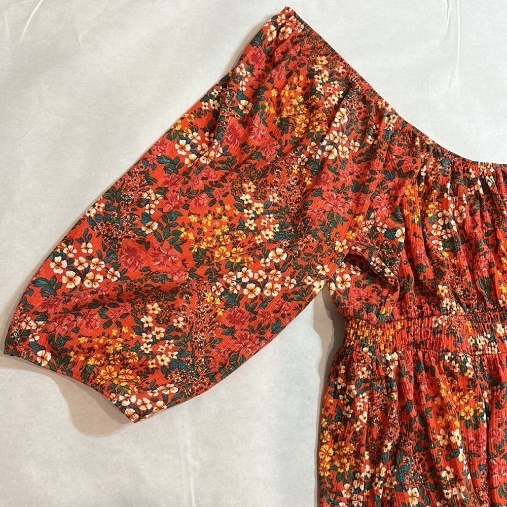 Torrid Romantic Orange Textured Jersey Smocked Waist Top floral NWT 4X Women’s - Picture 4 of 10